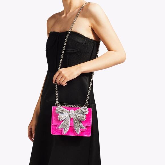 Kurt Geiger London Handbags - Kurt Geiger Small Shoreditch Pink Velvet Bow Crossbody Bag Purse
